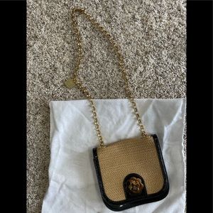 Eric Javits Black and Tan with Gold Chain Handbag
